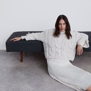 Zara Braided Cable-Knit Sweater Size M